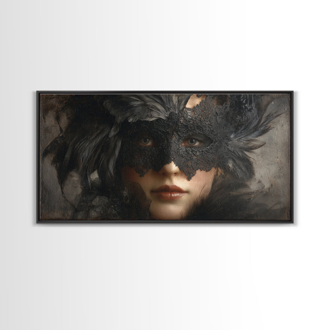 Phantom Ballroom Mask Framed Canvas Print, Gothic Art, Fine Art Print, Living Room Decor, Fine Art, Gothic, Halloween Decor, GOT-2x1-20