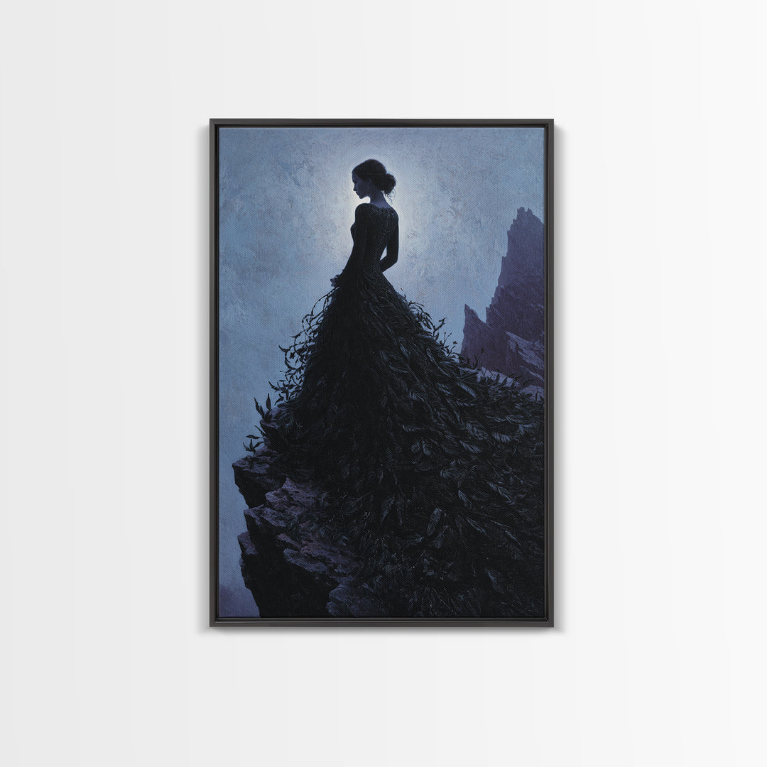 Stormy Castle Silhouette on Jagged Cliffs Canvas Print, Gothic Art, Luxury Decor, Living Room Decor, Oil Painting, Gothic, GOT-2x3-14