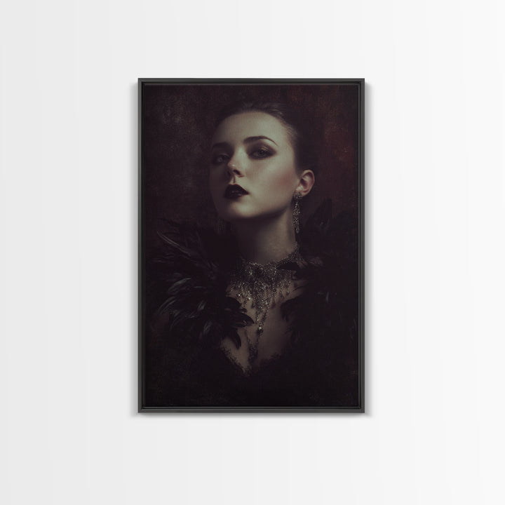 Vampire Inspired Portrait with Pale Skin and Framed Canvas Print, Gothic Art, Room Decor, Living Room Decor, Fine Art, Gothic, GOT-2x3-18