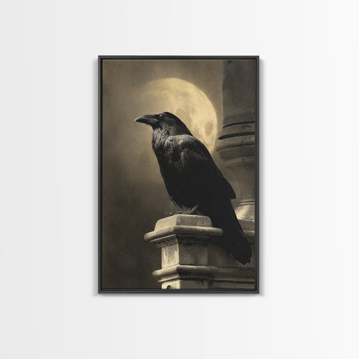 Raven on a Cathedral Gargoyle Canvas Print, Gothic Art, Gothic Home Decor, Living Room Decor, Oil Painting, Gothic, GOT-2x3-57