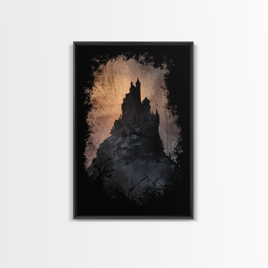 Stormy Castle Silhouette on Jagged Cliffs Canvas Print, Gothic Art, Digital Art, Living Room Decor, Abstract Art, Gothic, GOT-2x3-62
