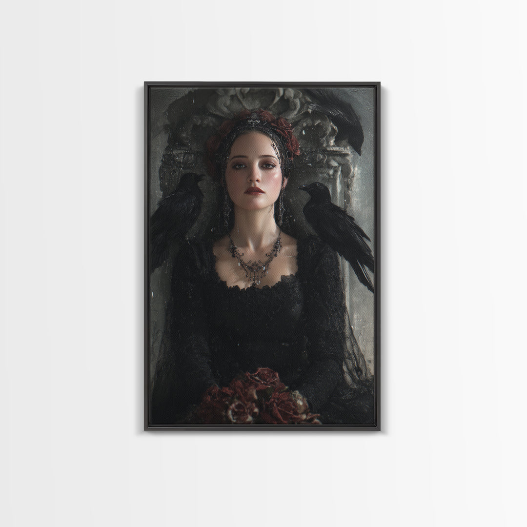 Vampire Inspired Portrait with Pale Skin and Framed Canvas Print, Gothic Art, Gothic, Living Room Decor, Fine Art, Gothic, GOT-2x3-90