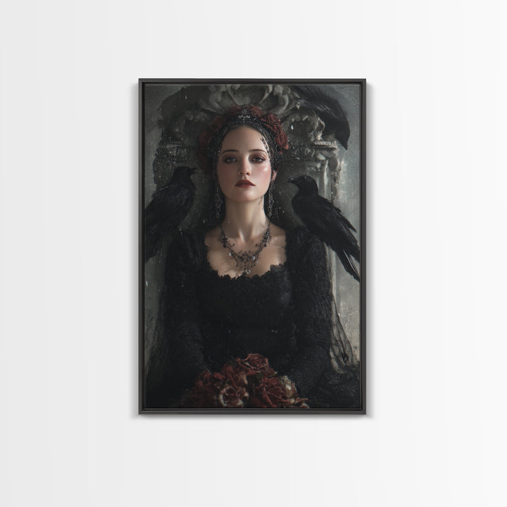 Vampire Inspired Portrait with Pale Skin and Framed Canvas Print, Gothic Art, Gothic, Living Room Decor, Fine Art, Gothic, GOT-2x3-90