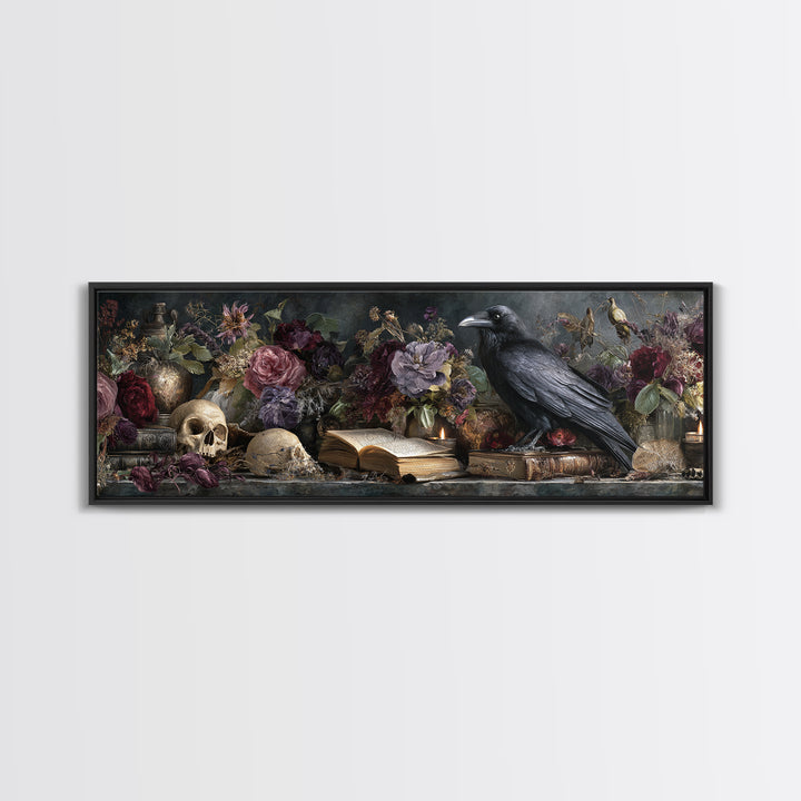 Candlelit Book and Dried Flowers Still Life Framed Canvas Print, Gothic Art, Home Decor, Living Room Decor, Fine Art, Gothic, GOT-3x1-10