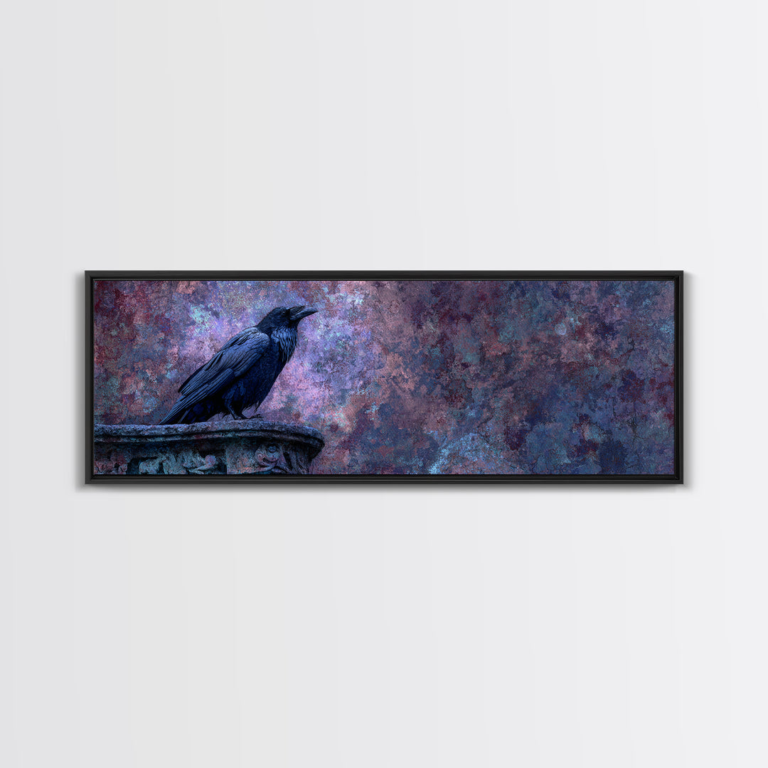 Raven on a Cathedral Gargoyle Framed Canvas Print, Gothic Art, Whimsigoth Decor, Living Room Decor, Fine Art, Gothic, GOT-3x1-17