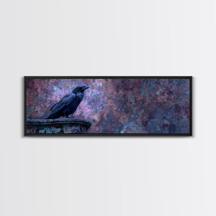 Raven on a Cathedral Gargoyle Framed Canvas Print, Gothic Art, Whimsigoth Decor, Living Room Decor, Fine Art, Gothic, GOT-3x1-17
