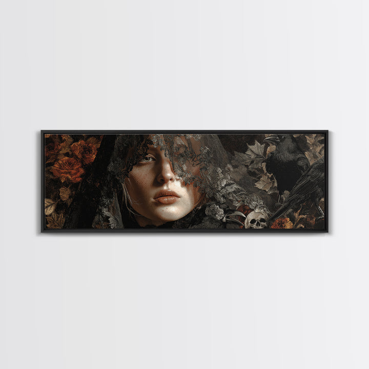 Melancholy Woman Portrait Framed Canvas Print, Gothic Art, Contemporary Art, Living Room Decor, Fine Art, Gothic, Art Nouveau, GOT-3x1-68