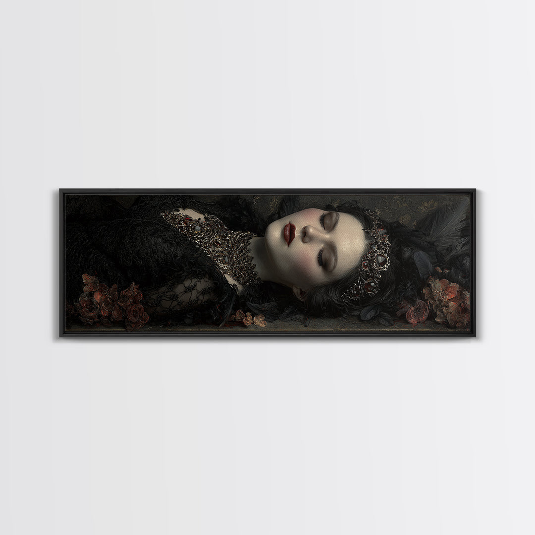 Vampire Inspired Portrait with Pale Skin and Framed Canvas Print, Gothic Art, Dark Academia Decor, Living Room Decor, Gothic, GOT-3x1-74