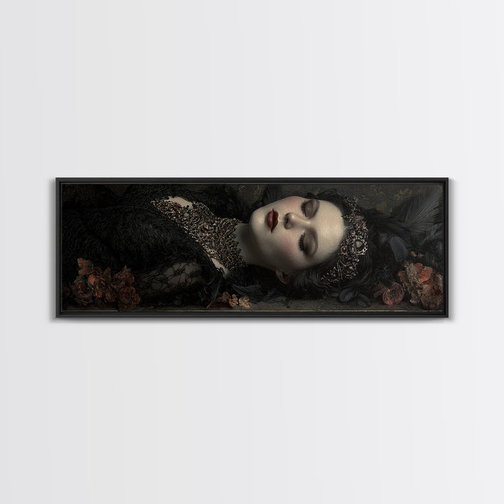 Vampire Inspired Portrait with Pale Skin and Framed Canvas Print, Gothic Art, Dark Academia Decor, Living Room Decor, Gothic, GOT-3x1-74