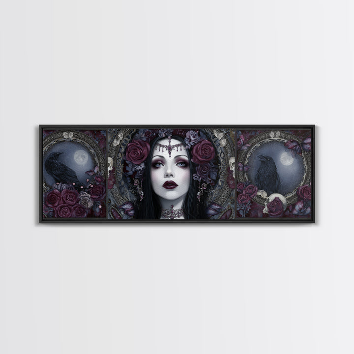 Vampire Inspired Portrait with Pale Skin and Canvas Print, Gothic Art, Canvas Painting, Living Room Decor, Fine Art, Gothic, GOT-3x1-98
