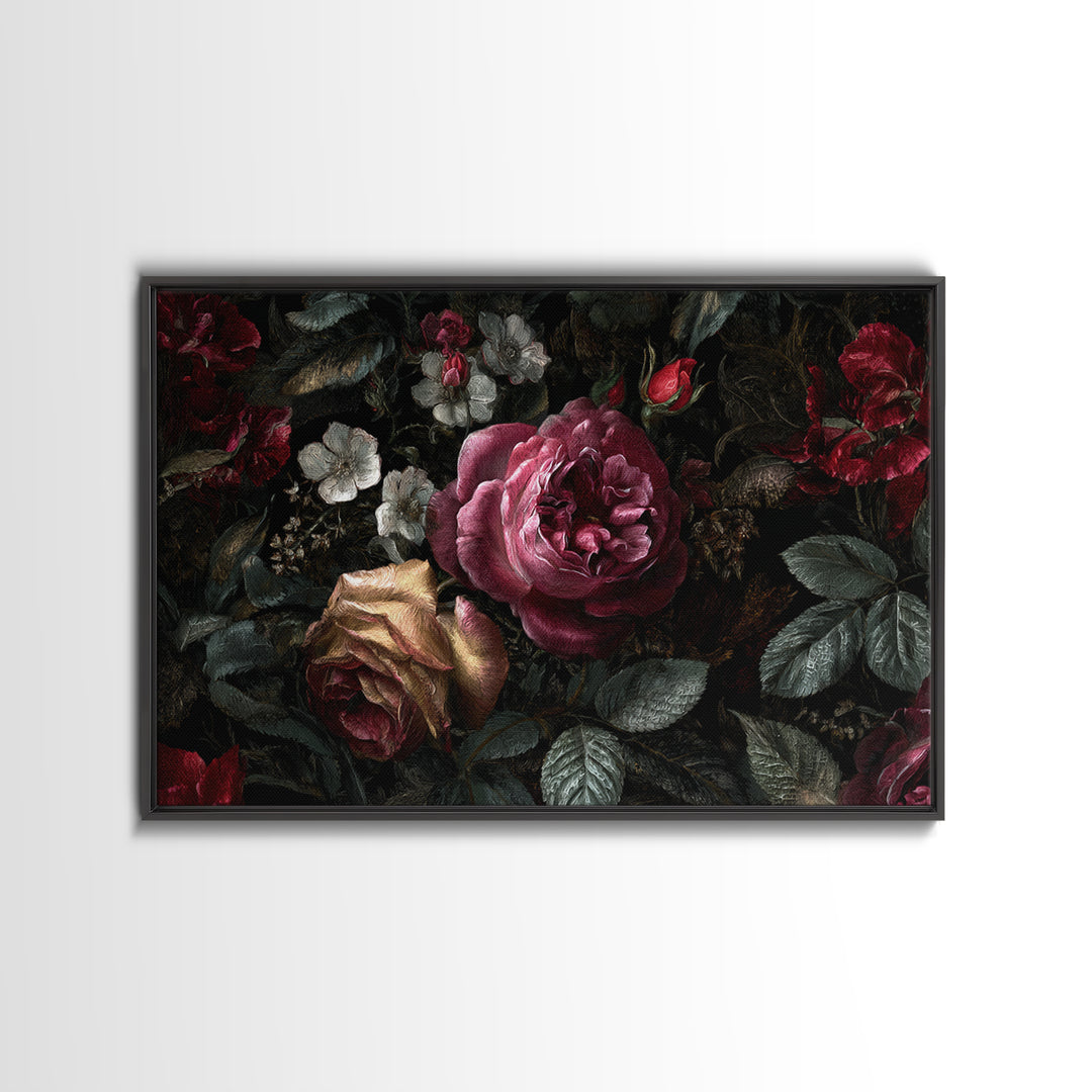 Dark Floral Wallpaper Pattern Framed Canvas Print, Gothic Art, Canvas Painting, Living Room Decor, Gothic, Fine Art Print, GOT-3x2-41