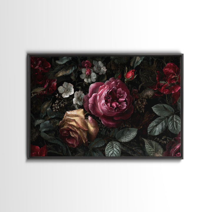 Dark Floral Wallpaper Pattern Framed Canvas Print, Gothic Art, Canvas Painting, Living Room Decor, Gothic, Fine Art Print, GOT-3x2-41