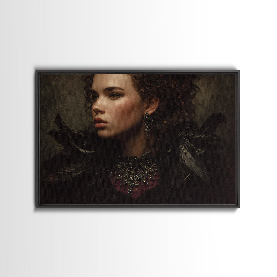Vampire Inspired Portrait with Pale Skin and Canvas Print, Gothic Art, Canvas Tote Bag, Living Room Decor, Fine Art, Gothic, GOT-3x2-62
