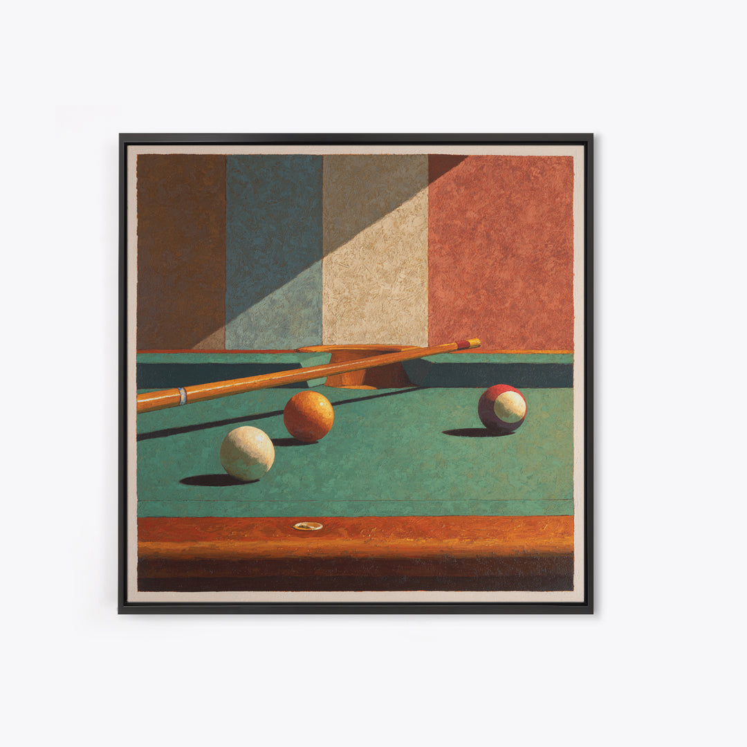 Pool Cue and Chalk on Green Felt Canvas Print, Game Room Art, Playroom Art, Game Room Decor, Fine Art, Play, Modern Decor, GRA-1x1-10