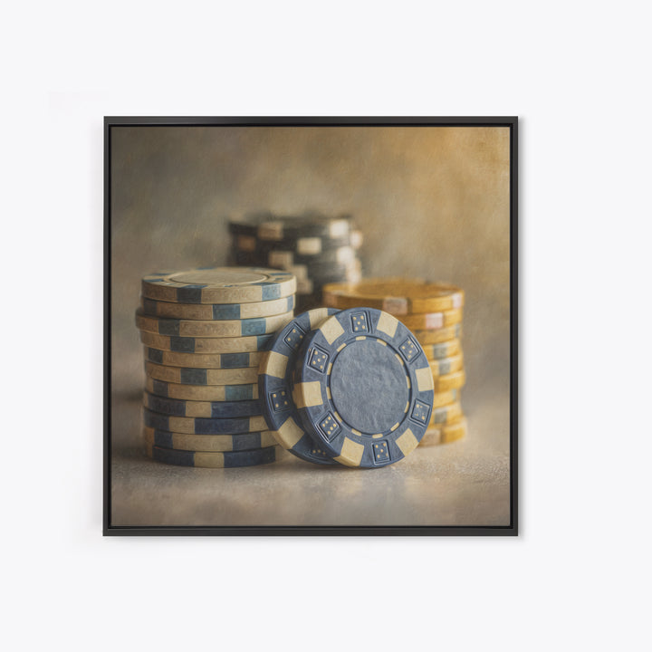 Poker Chips Stacked Like Casino Still Life Canvas Print, Game Room Art, Black Woman Art, Game Room Decor, Fine Art, Play, GRA-1x1-31