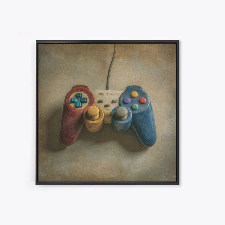 Old School Game Controller Framed Canvas Print, Game Room Art, Living Room Art, Game Room Decor, Watercolor Art, Play, GRA-1x1-6