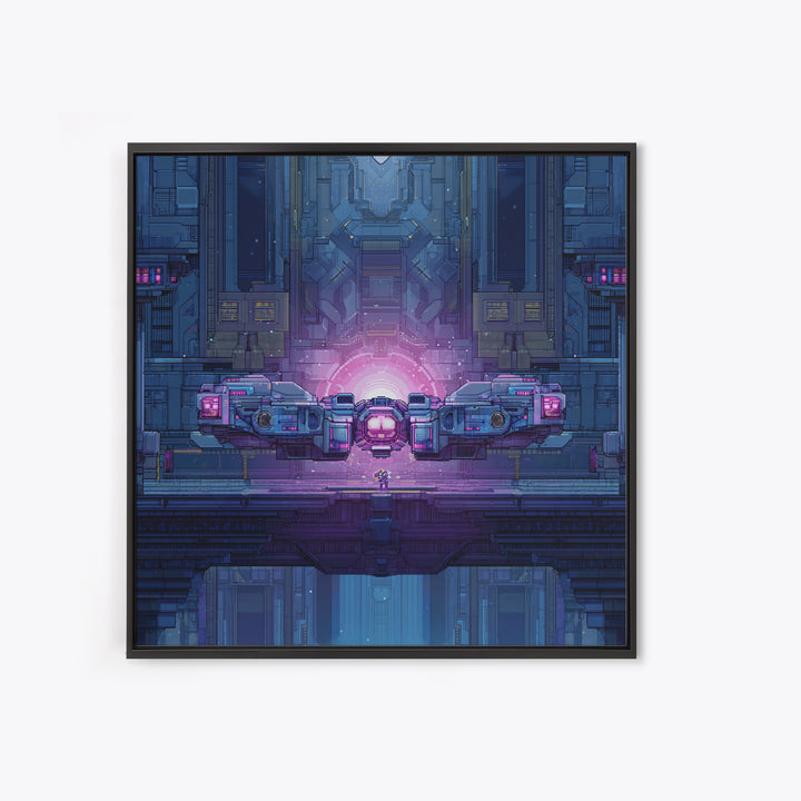 Arcade Spaceship Pixel Art Scene Framed Canvas Print, Game Room Art, Gallery Decor, Game Room Decor, Fine Art, Play, GRA-1x1-67