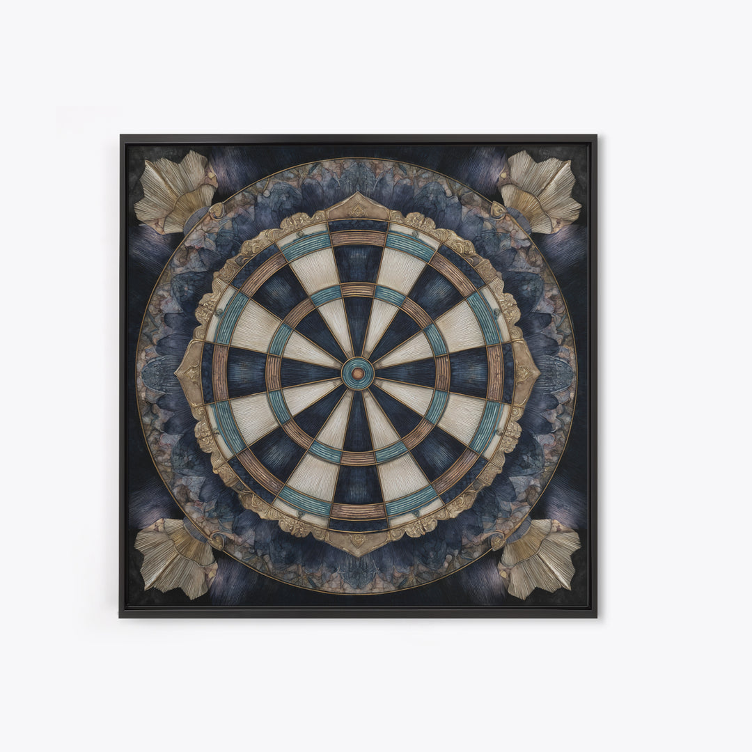 Dartboard Bullseye with Dynamic Motion Framed Canvas Print, Game Room Art, Black Art, Game Room Decor, Fine Art, Play, GRA-1x1-8