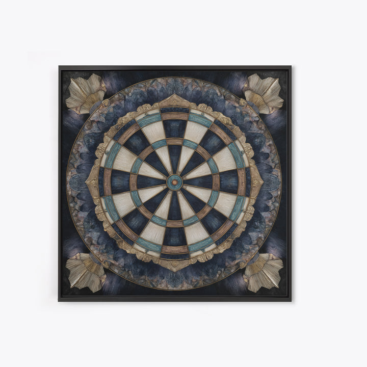 Dartboard Bullseye with Dynamic Motion Framed Canvas Print, Game Room Art, Black Art, Game Room Decor, Fine Art, Play, GRA-1x1-8