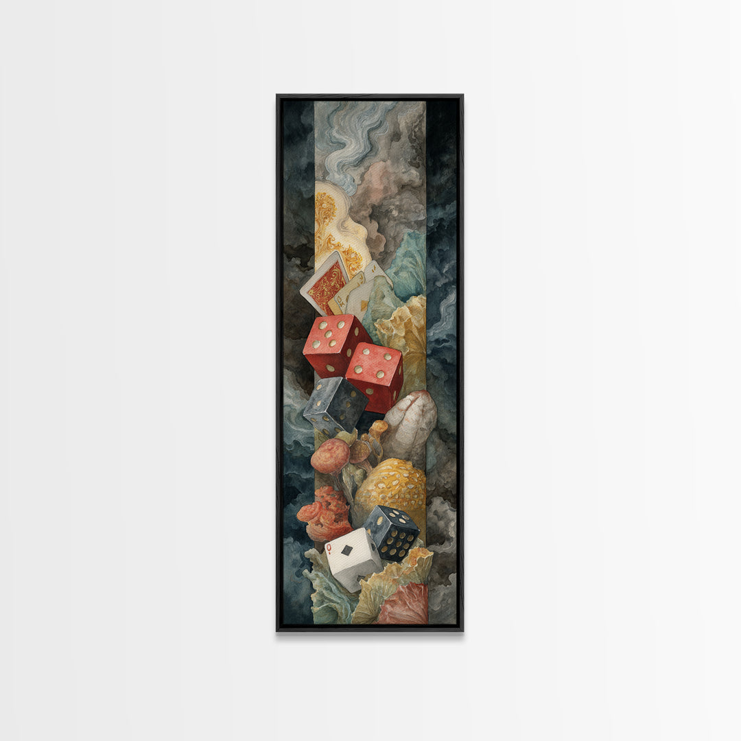Playing Cards and Dice Framed Canvas Print, Game Room Art, Home Decor, Game Room Decor, Abstract Art, Play, Wall Art Set, GRA-1x3-15