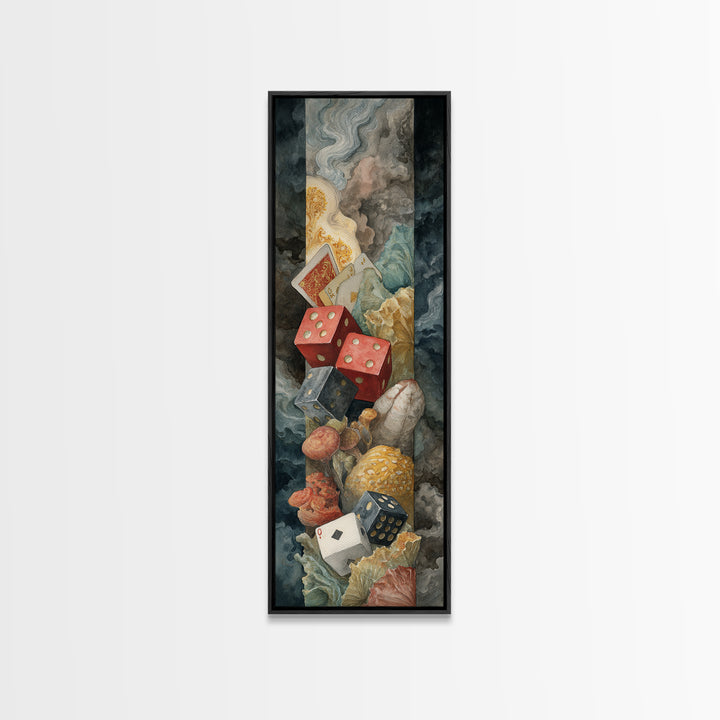 Playing Cards and Dice Framed Canvas Print, Game Room Art, Home Decor, Game Room Decor, Abstract Art, Play, Wall Art Set, GRA-1x3-15