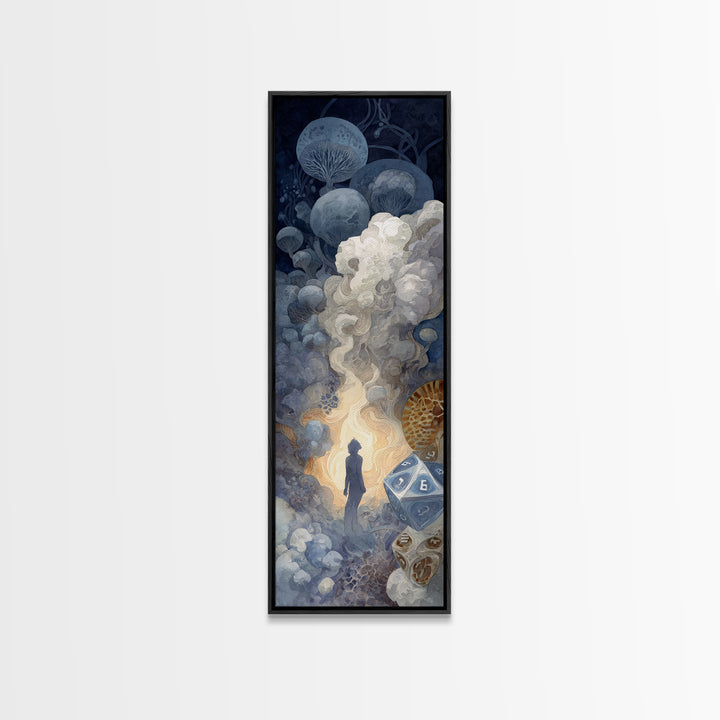 Tabletop Dice Rolling Through Dramatic Light Canvas Print, Game Room Art, Original Artwork, Game Room Decor, Fine Art, Play, GRA-1x3-5