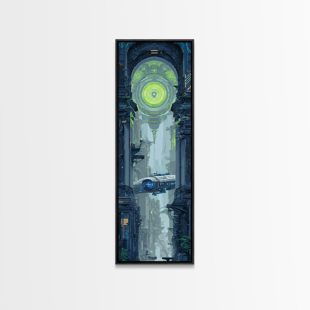 Arcade Spaceship Pixel Art Scene Canvas Print, Game Room Art, Contemporary Art, Game Room Decor, Play, Bedroom Wall Art, GRA-1x3-7