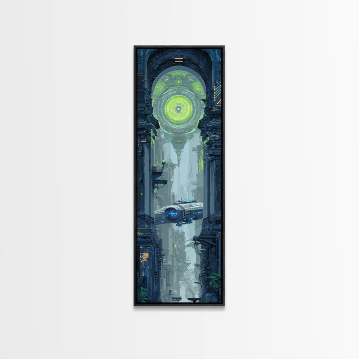 Arcade Spaceship Pixel Art Scene Canvas Print, Game Room Art, Contemporary Art, Game Room Decor, Play, Bedroom Wall Art, GRA-1x3-7