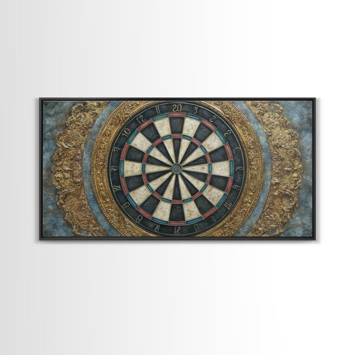 Dartboard Bullseye with Dynamic Motion Framed Canvas Print, Game Room Art, Minimalist Decor, Game Room Decor, Fine Art, Play, GRA-2x1-28