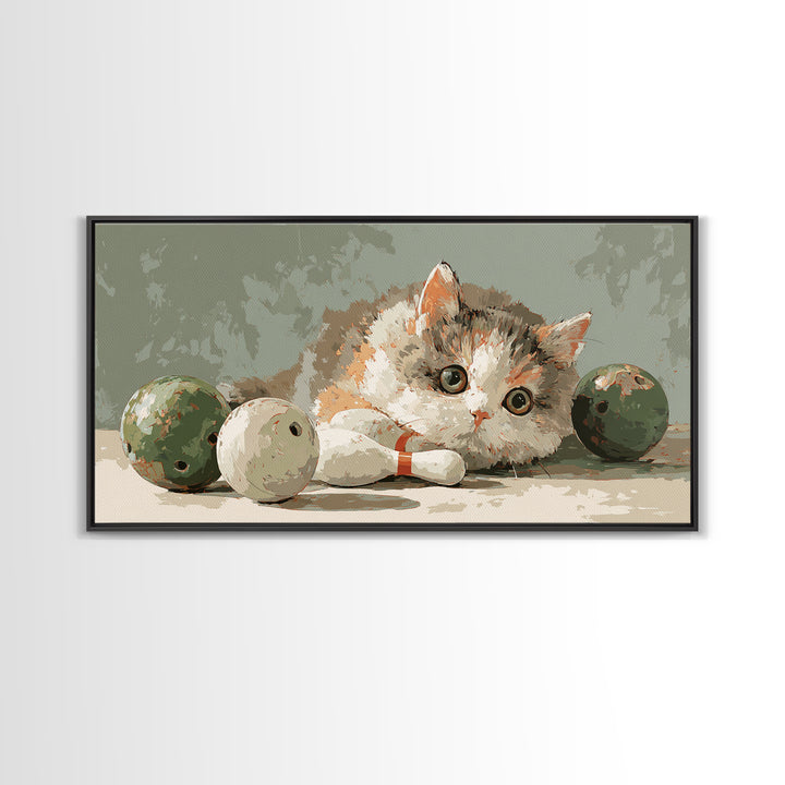 Bowling Ball and Pins Framed Canvas Print, Game Room Art, Art Print, Game Room Decor, Fine Art, Play, Canvas Art, Black Art, GRA-2x1-34
