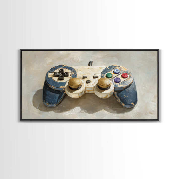 Old School Game Controller Framed Canvas Print, Game Room Art, Minimalist Decor, Game Room Decor, Play, Modern Wall Art, GRA-2x1-50