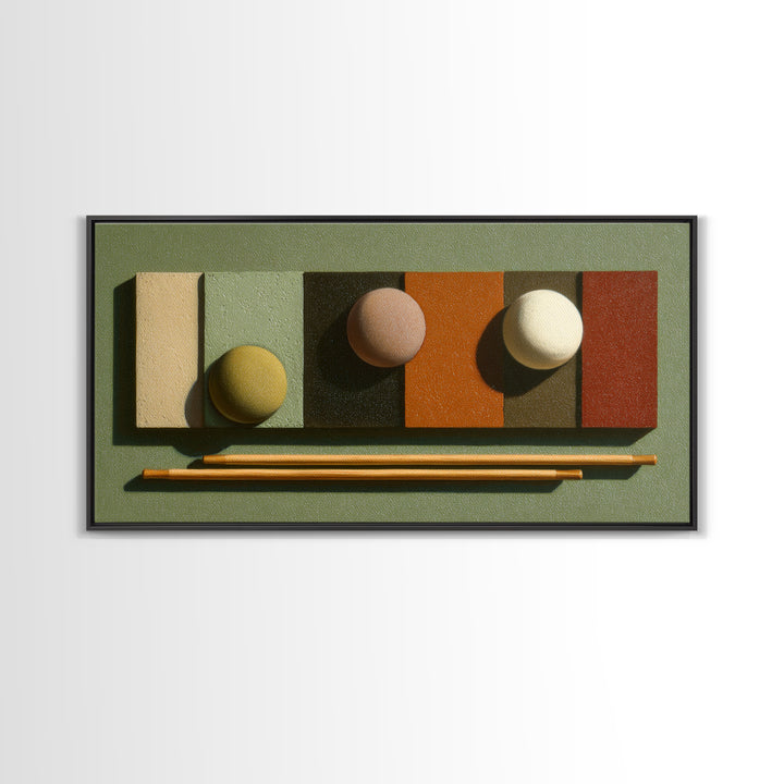Pool Cue and Chalk on Green Felt Canvas Print, Game Room Art, Contemporary Art, Game Room Decor, Play, Bedroom Wall Art, GRA-2x1-54