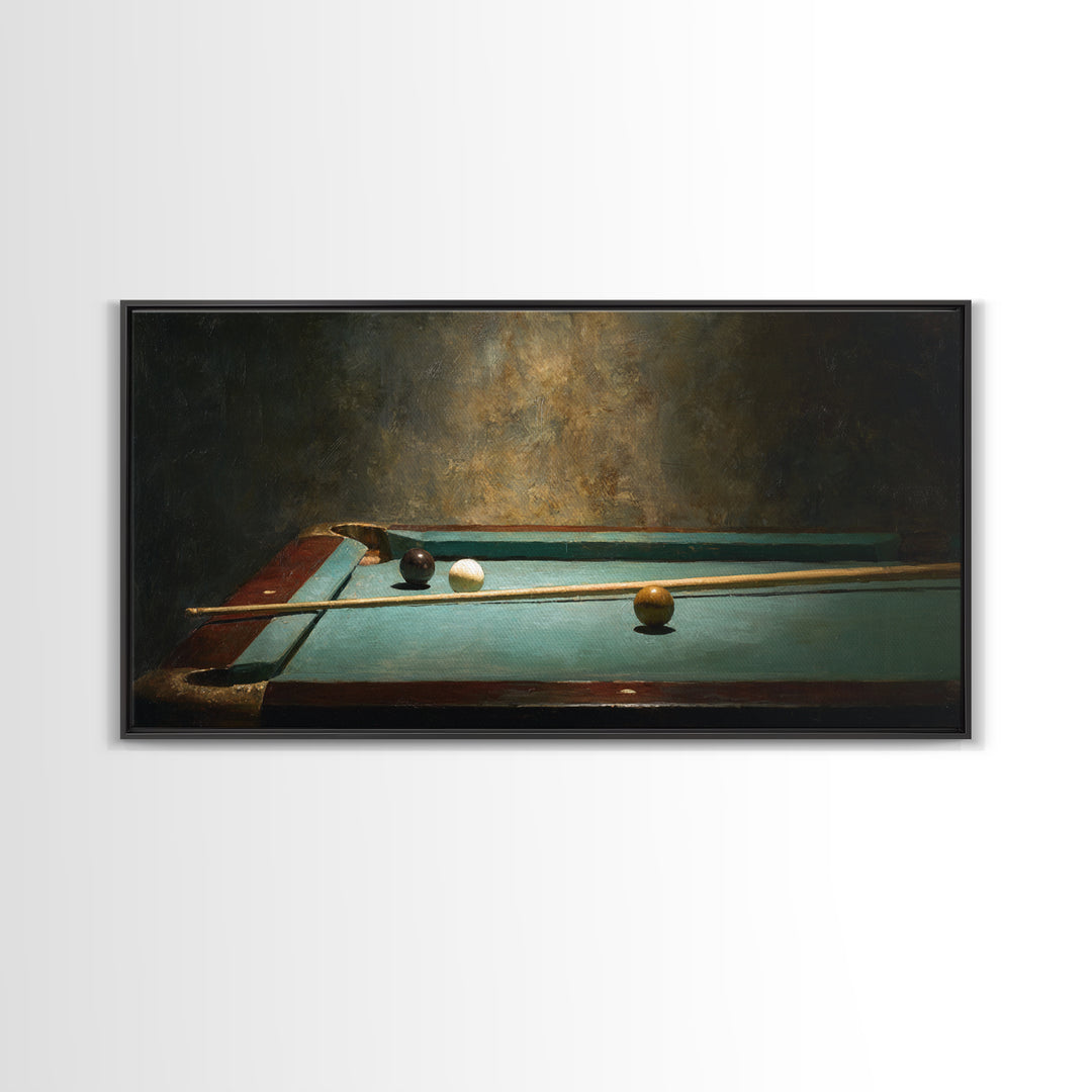 Pool Cue and Chalk on Green Felt Framed Canvas Print, Game Room Art, Luxury Decor, Game Room Decor, Play, Canvas Wall Art, GRA-2x1-6