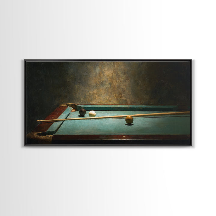 Pool Cue and Chalk on Green Felt Framed Canvas Print, Game Room Art, Luxury Decor, Game Room Decor, Play, Canvas Wall Art, GRA-2x1-6
