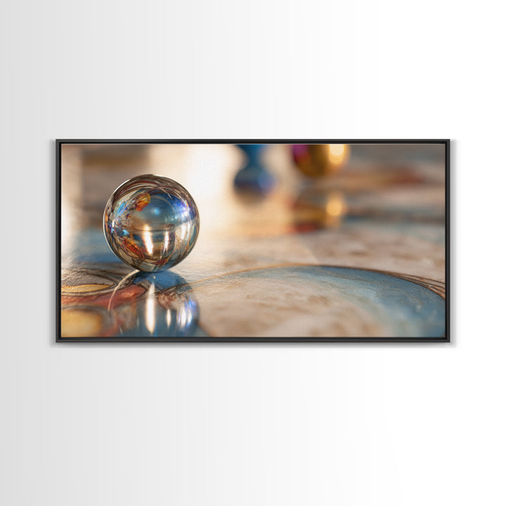 Pinball Silver Ball Framed Canvas Print, Game Room Art, Original Art, Game Room Decor, Abstract Art, Play, Trendy Wall Art, GRA-2x1-65