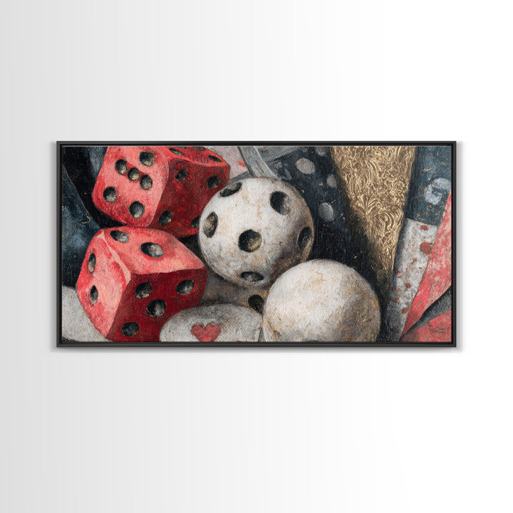 Playing Cards and Dice Canvas Print, Game Room Art, Unique Home Decor, Game Room Decor, Abstract Art, Play, Boho Decor, GRA-2x1-71