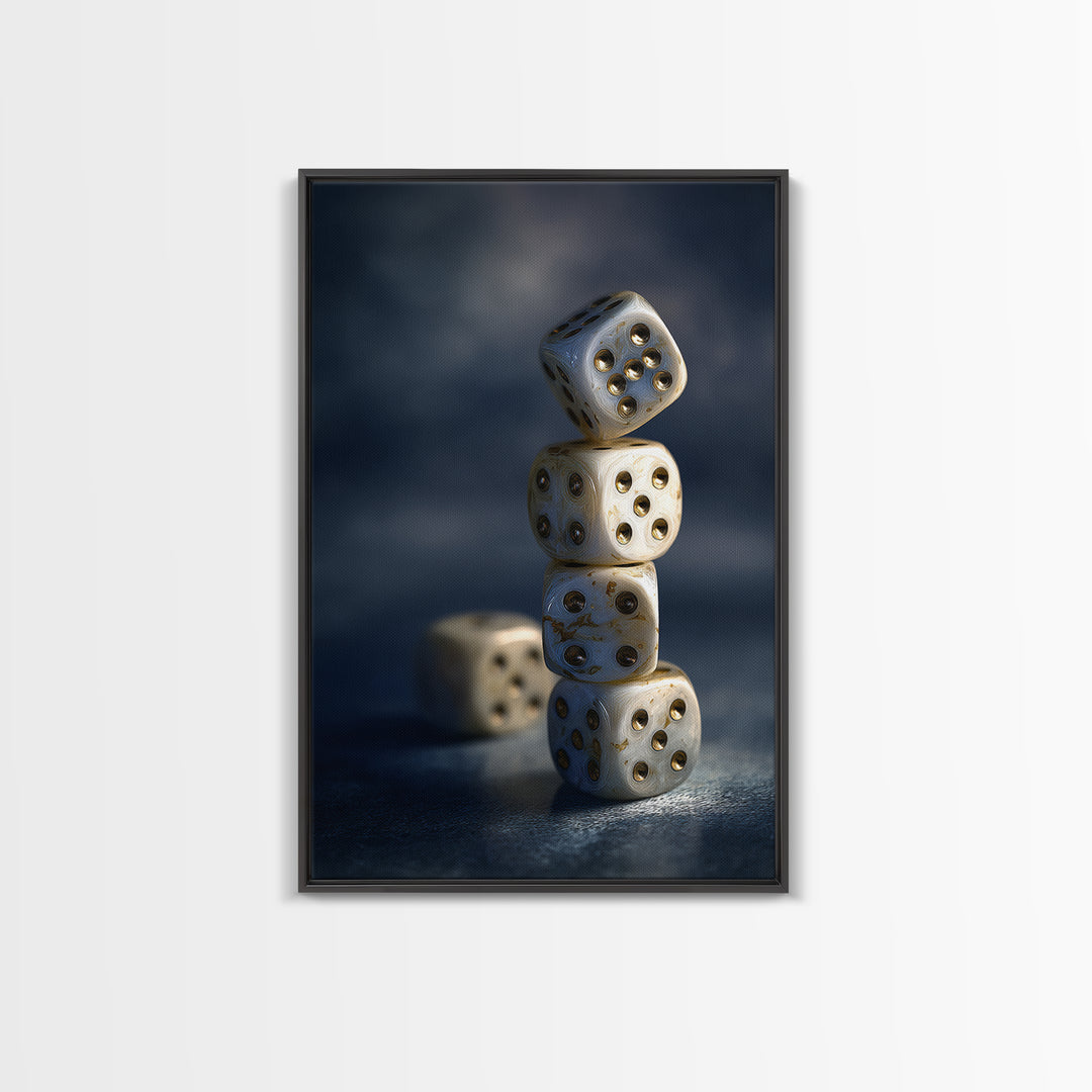 Tabletop Dice Rolling Through Dramatic Light Canvas Print, Game Room Art, Canvas Wall Art, Game Room Decor, Fine Art, Play, GRA-2x3-49