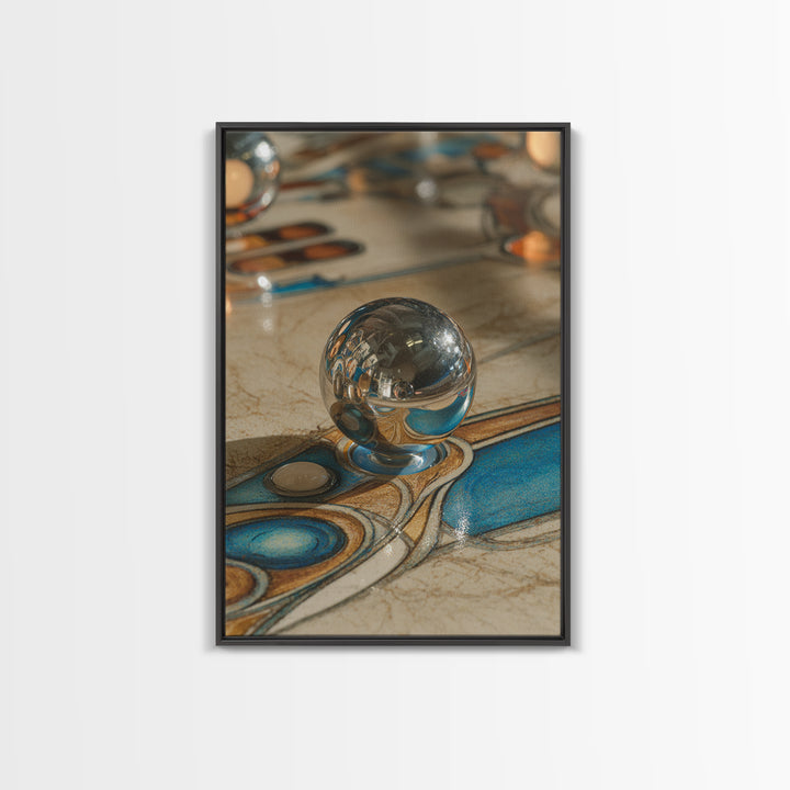 Pinball Silver Ball Framed Canvas Print, Game Room Art, Canvas Art, Game Room Decor, Oil Painting, Play, Living Room Art, GRA-2x3-53