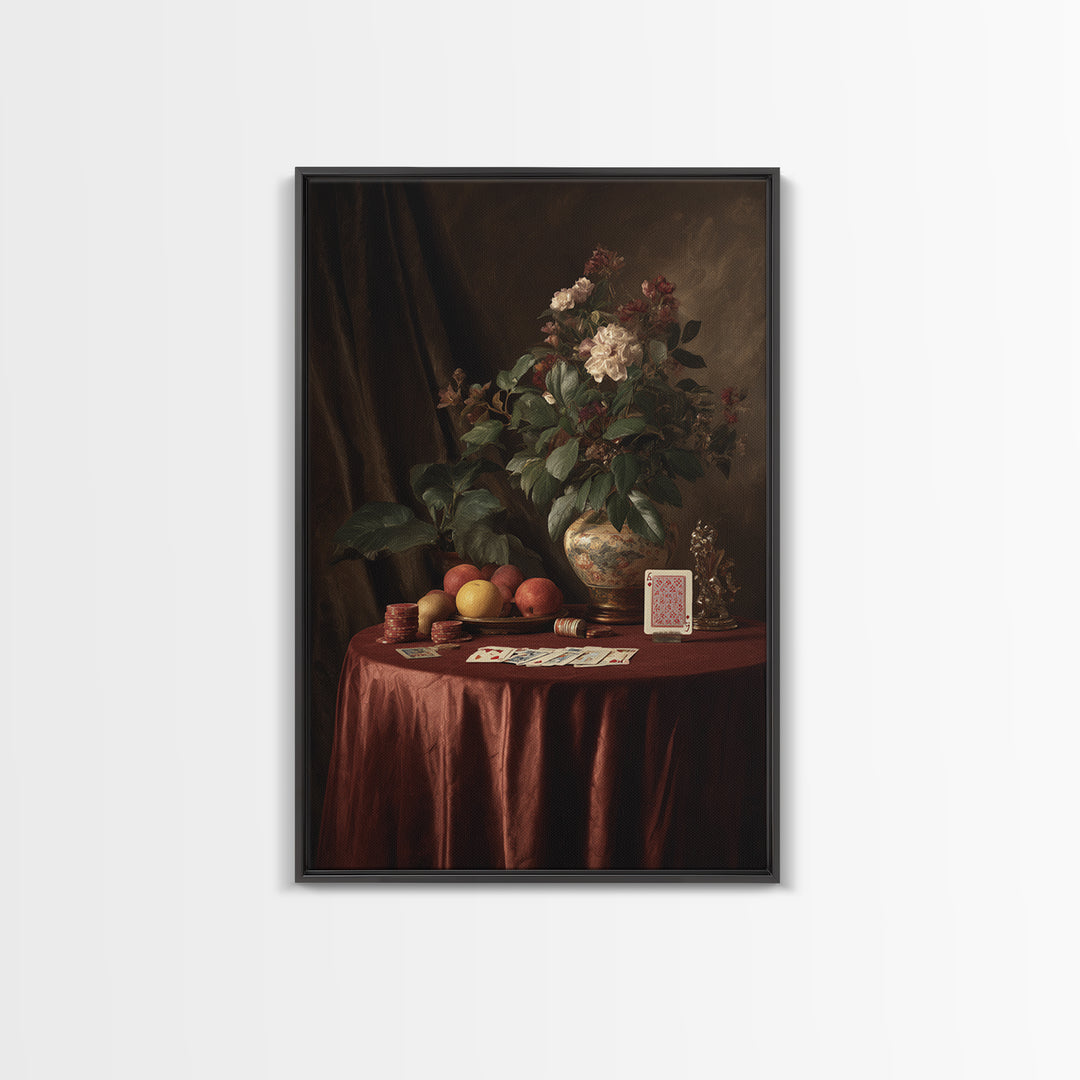 Blackjack Table Still Life Without Words Framed Canvas Print, Game Room Art, African American Art, Game Room Decor, Play, GRA-2x3-76