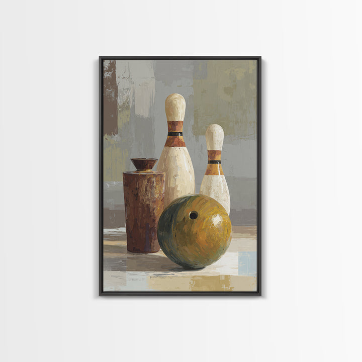 Bowling Ball and Pins Framed Canvas Print, Game Room Art, Black Art, Game Room Decor, Fine Art, Play, Playroom Art, Pop Art, GRA-2x3-94