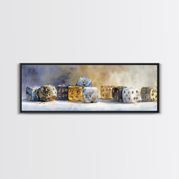 Tabletop Dice Rolling Through Dramatic Light Canvas Print, Game Room Art, African American Art, Game Room Decor, Fine Art, Play, GRA-3x1-33