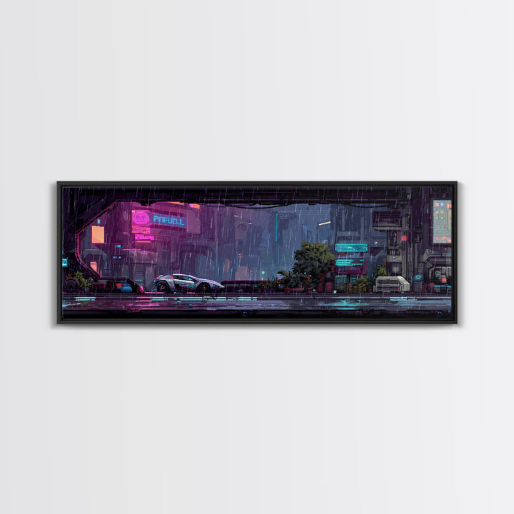 Arcade Spaceship Pixel Art Scene Framed Canvas Print, Game Room Art, Wall Art, Game Room Decor, Play, Bedroom Wall Art, GRA-3x1-59