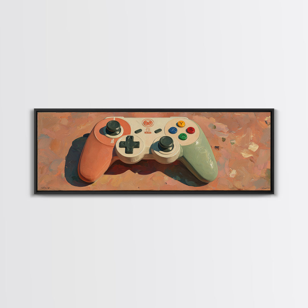 Old School Game Controller Canvas Print, Game Room Art, Art Print, Game Room Decor, Oil Painting, Play, Canvas Art, Black Art, GRA-3x1-70