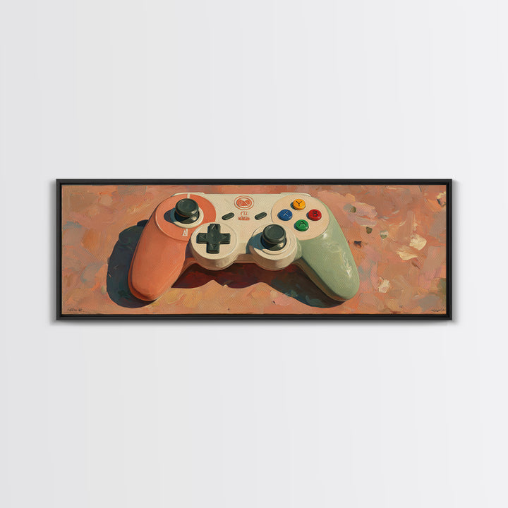Old School Game Controller Canvas Print, Game Room Art, Art Print, Game Room Decor, Oil Painting, Play, Canvas Art, Black Art, GRA-3x1-70