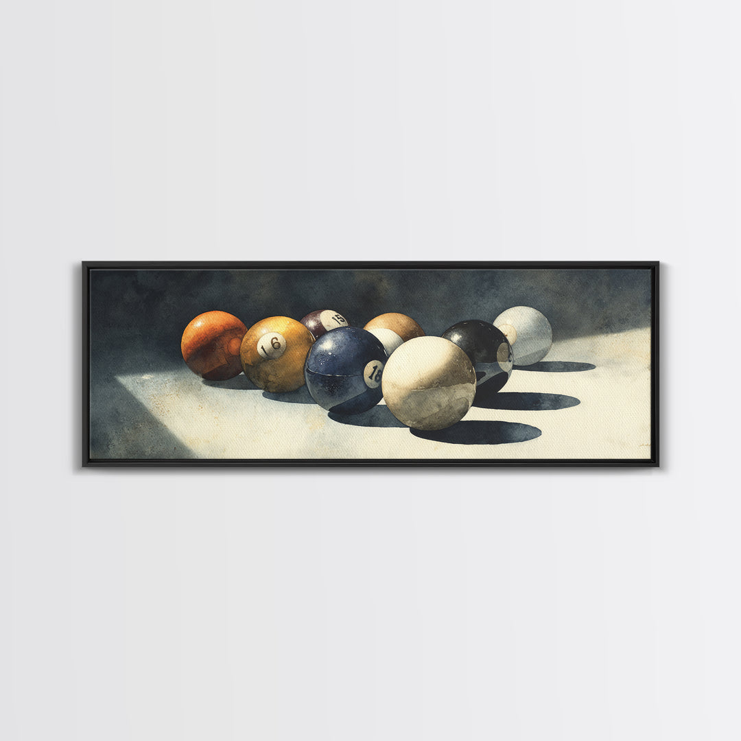 Billiards Eight Ball Framed Canvas Print, Game Room Art, Playroom Art, Game Room Decor, Fine Art, Play, Modern Decor, GRA-3x1-90