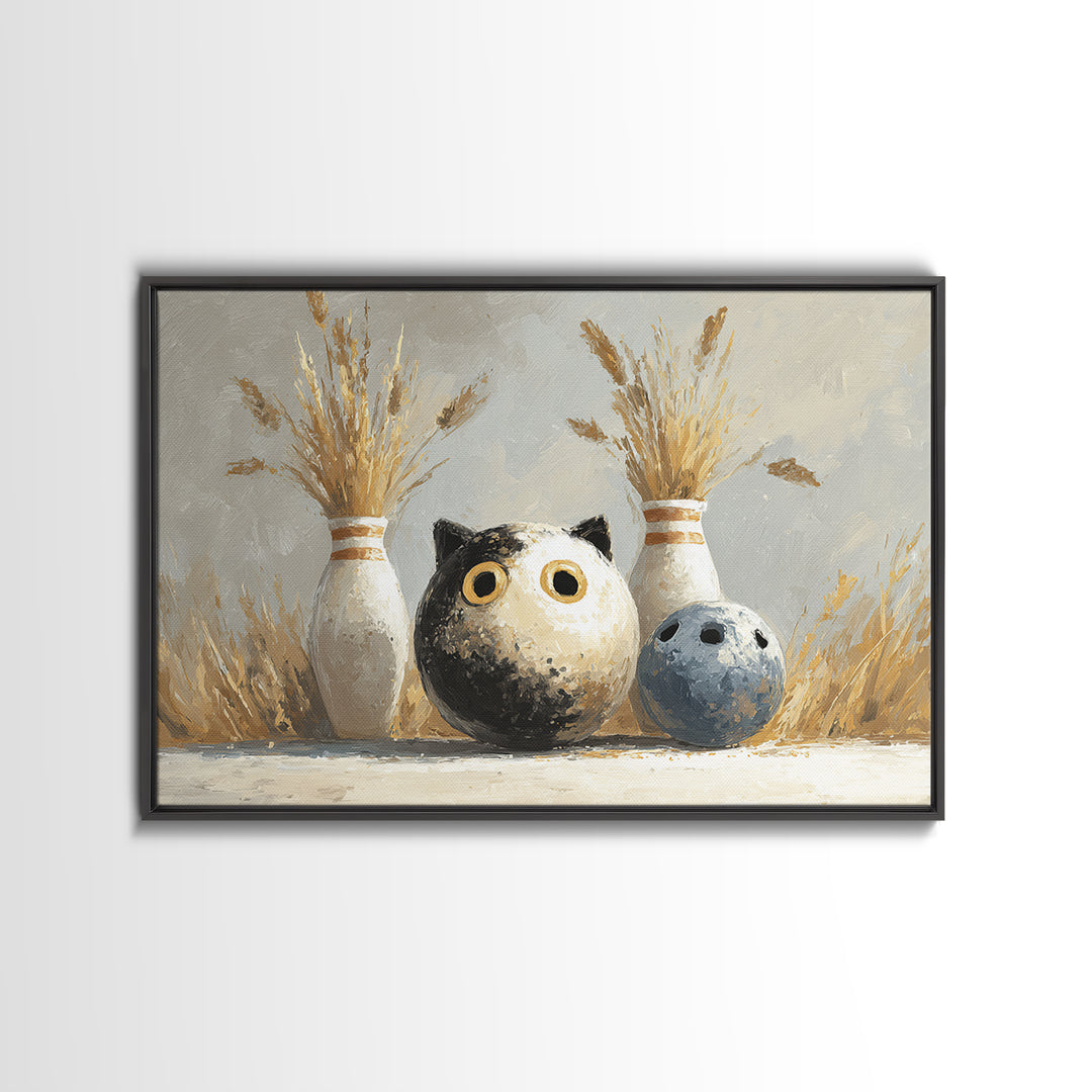 Bowling Ball and Pins Framed Canvas Print, Game Room Art, Black Art, Game Room Decor, Fine Art, Play, Playroom Art, Pop Art, GRA-3x2-18