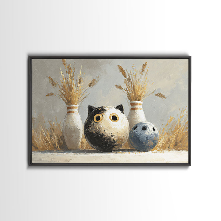 Bowling Ball and Pins Framed Canvas Print, Game Room Art, Black Art, Game Room Decor, Fine Art, Play, Playroom Art, Pop Art, GRA-3x2-18