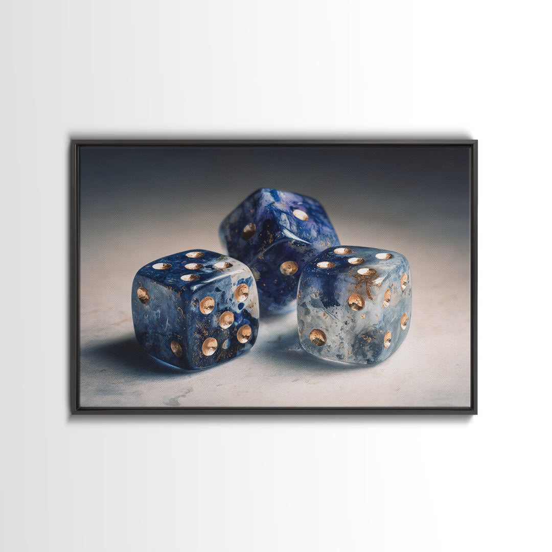 Tabletop Dice Rolling Through Dramatic Light Canvas Print, Game Room Art, Trendy Wall Art, Game Room Decor, Fine Art, Play, GRA-3x2-21