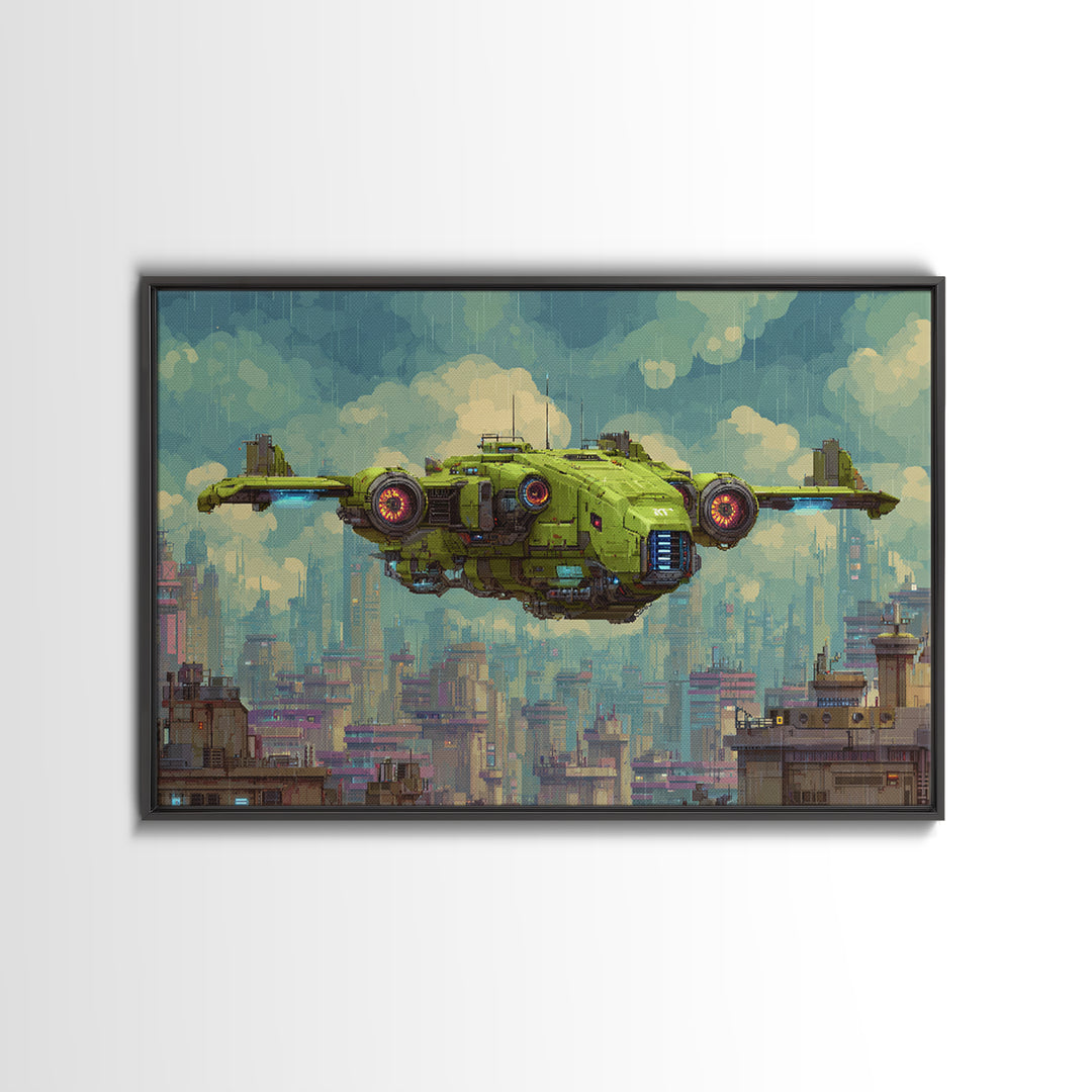 Arcade Spaceship Pixel Art Scene Framed Canvas Print, Game Room Art, Black Woman Art, Game Room Decor, Fine Art, Play, GRA-3x2-23