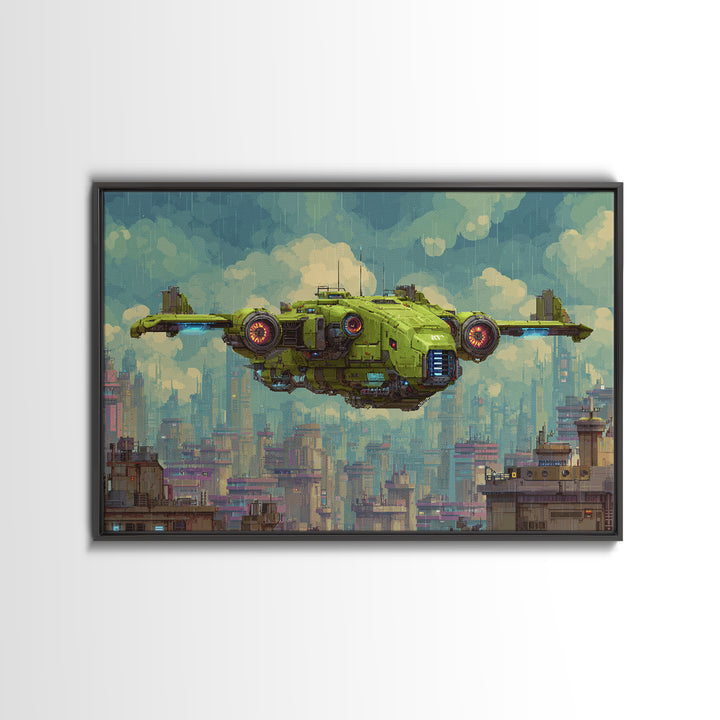 Arcade Spaceship Pixel Art Scene Framed Canvas Print, Game Room Art, Black Woman Art, Game Room Decor, Fine Art, Play, GRA-3x2-23